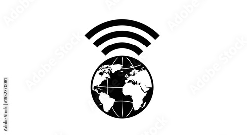 Black and white globe with wifi.