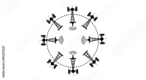 Cellular network towers with signals.