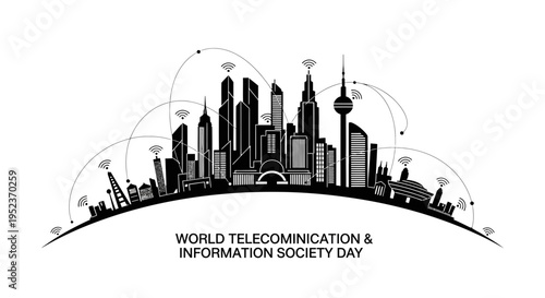 City skyline with tall buildings.