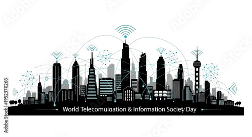 City Skyline with WiFi Signal.