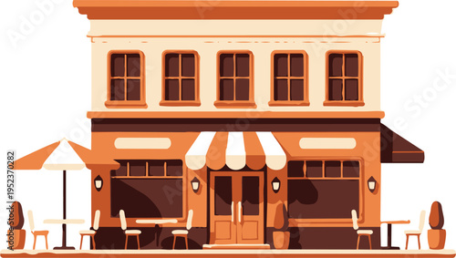 Charming cafÃ© with outdoor seating and vintage architecture Vector, illustration