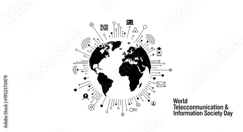 Globe surrounded by communication symbols.