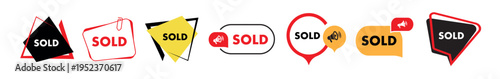 Red sold sign. Vector icon.