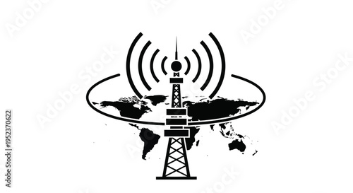 Radio Tower Broadcasting Signal Global Network.