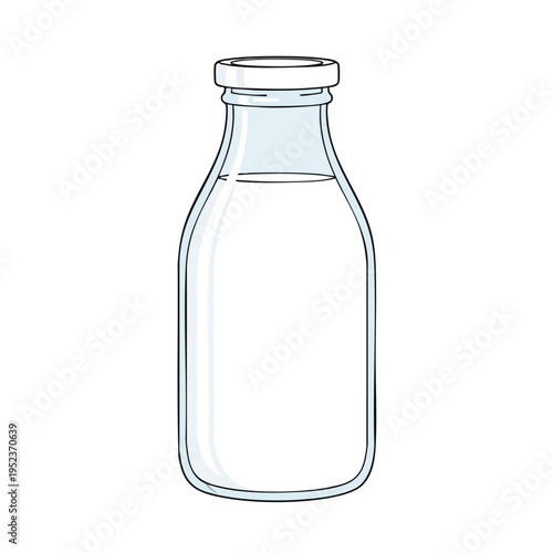 Simple, hand-drawn illustration of a clear glass bottle filled with white milk and a white cap