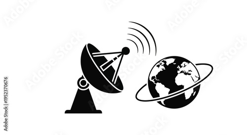 Satellite Dish Transmitting to Earth Globe.
