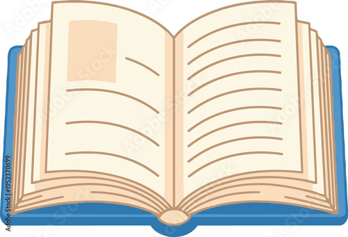 Illustration of an open book with blue binding and blank pages Vector, illustration