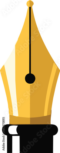 Golden feather quill pen resting on a black key Vector, illustration