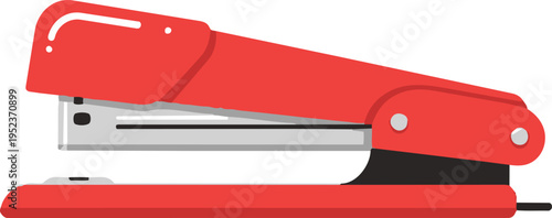 A red office stapler with a sleek design and black accents on the base Vector, illustration