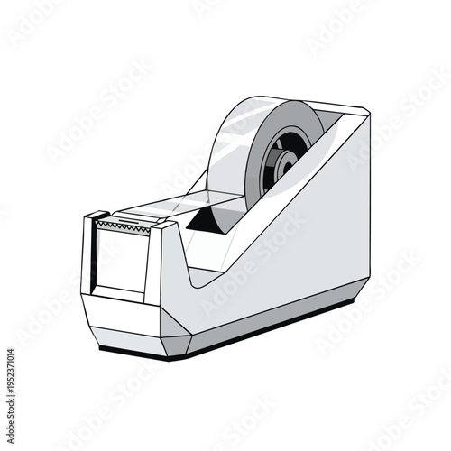 Gray tape dispenser with transparent tape and serrated cutting edge