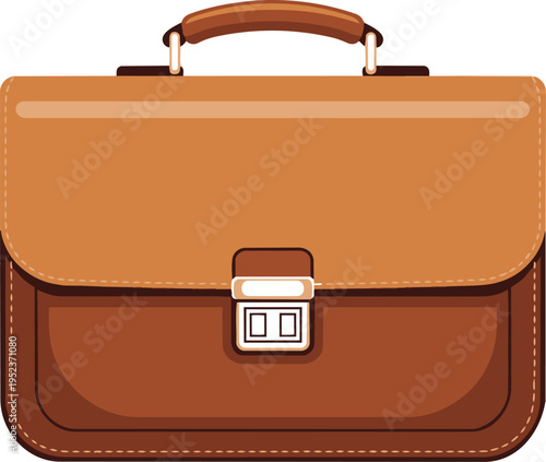 Classic brown leather briefcase with a sturdy handle and combination lock Vector, illustration