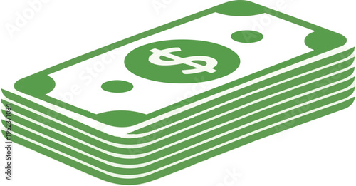 Stack of green dollar bills symbolizing wealth and financial abundance Vector, illustration