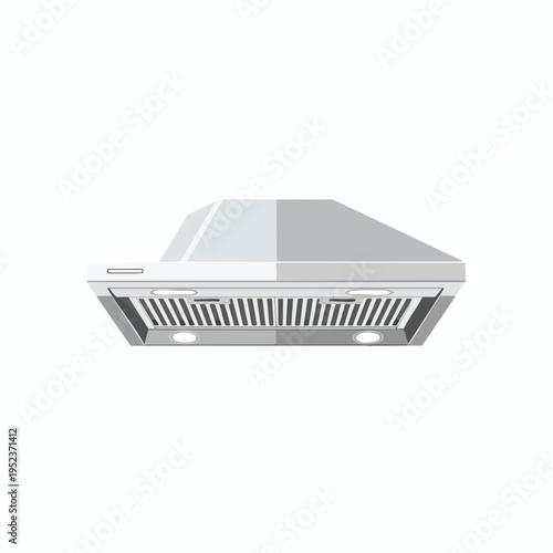 A modern stainless steel kitchen exhaust hood with built-in lighting and a filter grille