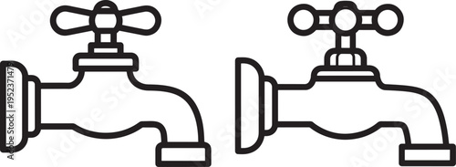 Two water tap icons with handles on white background