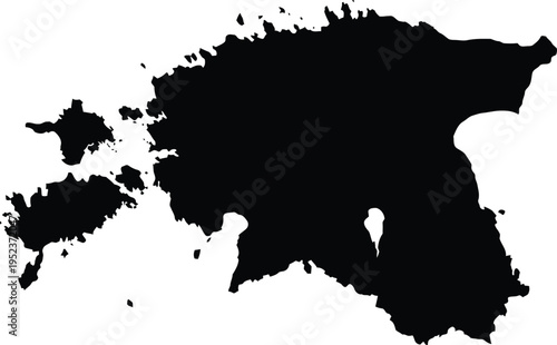 Black silhouette map of estonia isolated on a plain white background for design.