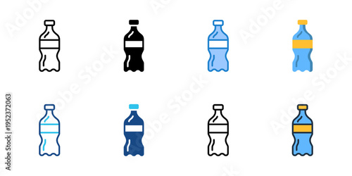 Soda bottle icons set multiple style collection. Editable stroke 
