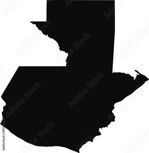 Black silhouette map of guatemala isolated on a plain white background for design projects.