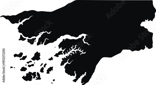 Black silhouette map of guinea bissau isolated on a plain white background for design.