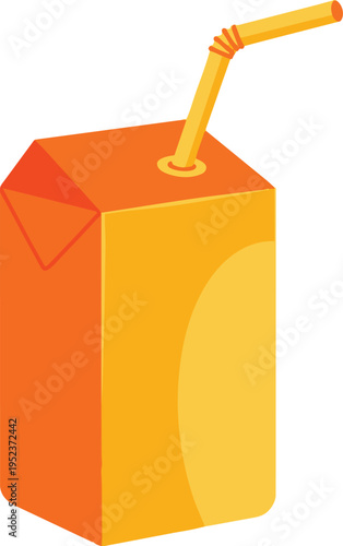 A cartoon depiction of an orange juice carton with a straw attached to its lid Vector, illustration