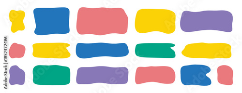 Hand drawn doodle organic colorful rectangle frame set. Abstract liquid shapes. freehand flat blobs. Irregular empty text box.