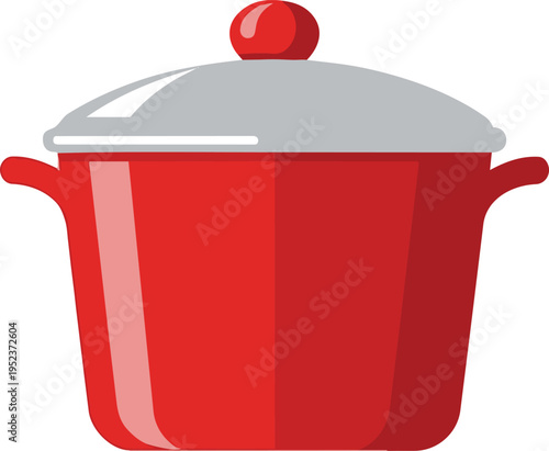 A red pot with a grey lid and a red knob on top Vector, illustration