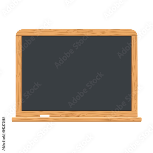 Empty dark slate blackboard with a wooden frame and chalk at the bottom