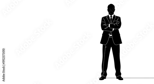 Silhouette of a confident businessman standing with arms crossed against a white background.