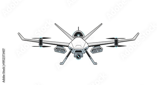 Detailed illustration of a drone, showcasing its design and features in a technical drawing.