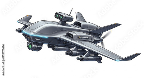 Futuristic Combat Aircraft - A Detailed View of a Sleek, Armed Vehicle.