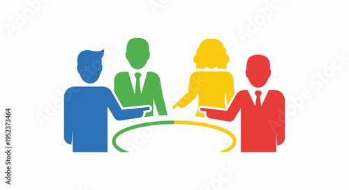 Diverse team collaboration colorful figures around a central table