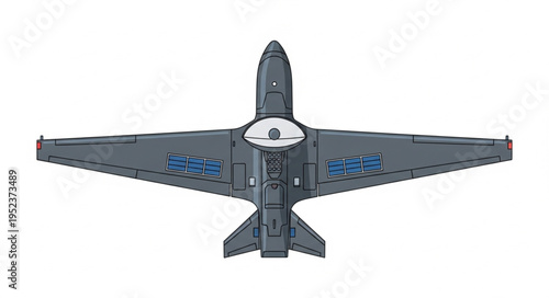 Top-down view of a modern military aircraft with detailed design.