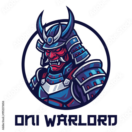 An intimidating Oni warlord is depicted in detailed armor, presenting a fierce and warrior-like image, perfect for fantasy themes or video game character designs.