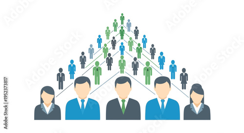 Hierarchical organization chart with diverse team members for business concept