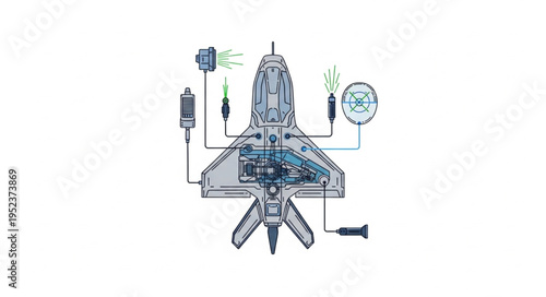 Detailed illustration of a futuristic spacecraft with advanced technology and intricate design.