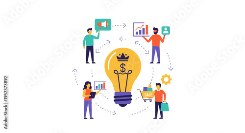 Innovative business team visualizing ideas and strategies with lightbulb symbol