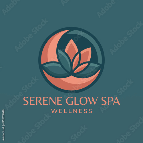 A serene and calming logo featuring a lotus flower, crescent moon, and warm color palette that symbolizes tranquility, wellness, and relaxation for a spa business.