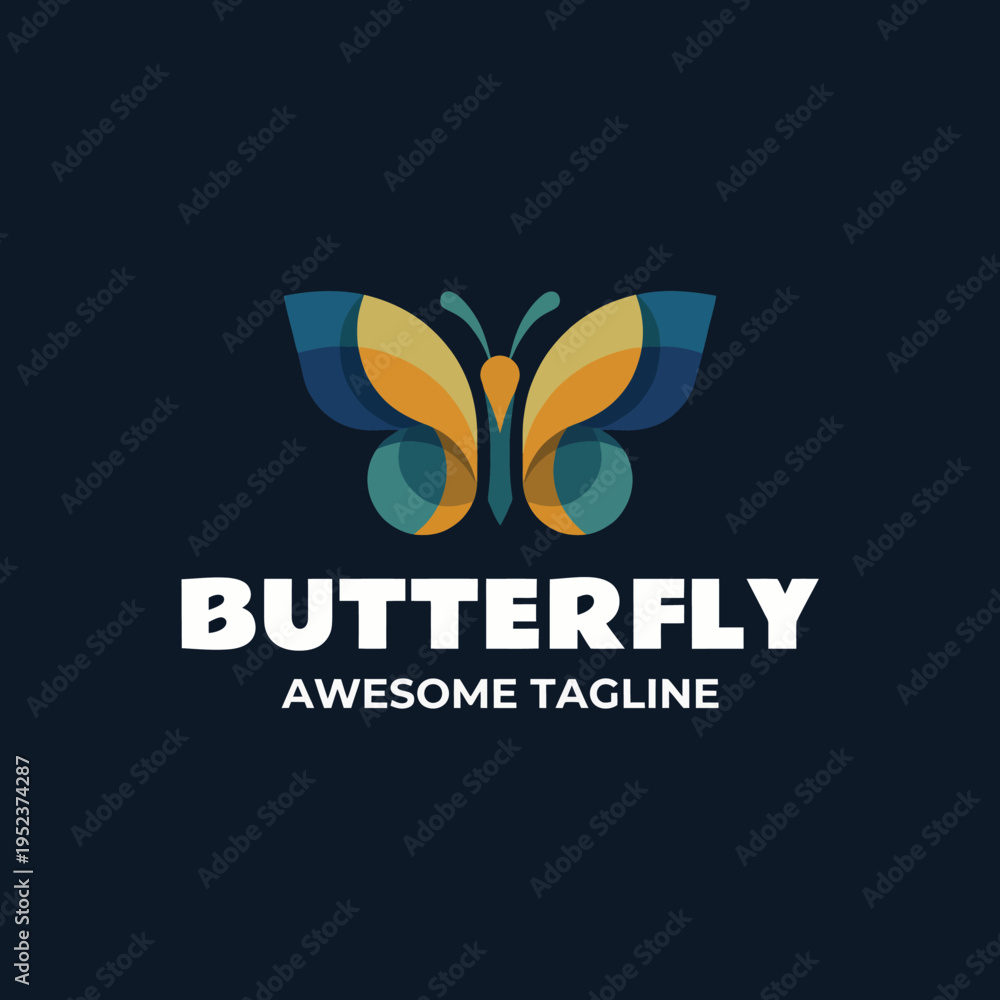 Fototapeta premium This image features a vibrant butterfly logo with a modern touch, showcasing the beauty of nature blended with a contemporary design suitable for various branding applications.