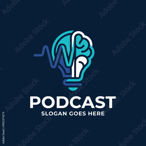 This podcast logo merges a stylized brain with sound waves, symbolizing creativity, thought, and communication, making it perfect for audio content, discussions, and sharing ideas.
