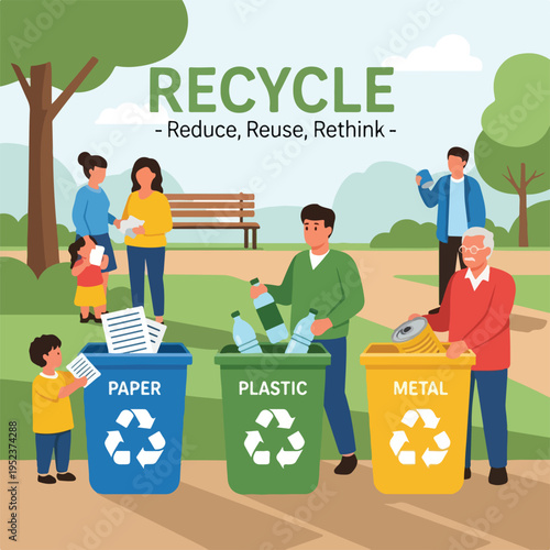 People Recycling Paper Plastic Metal 3.
