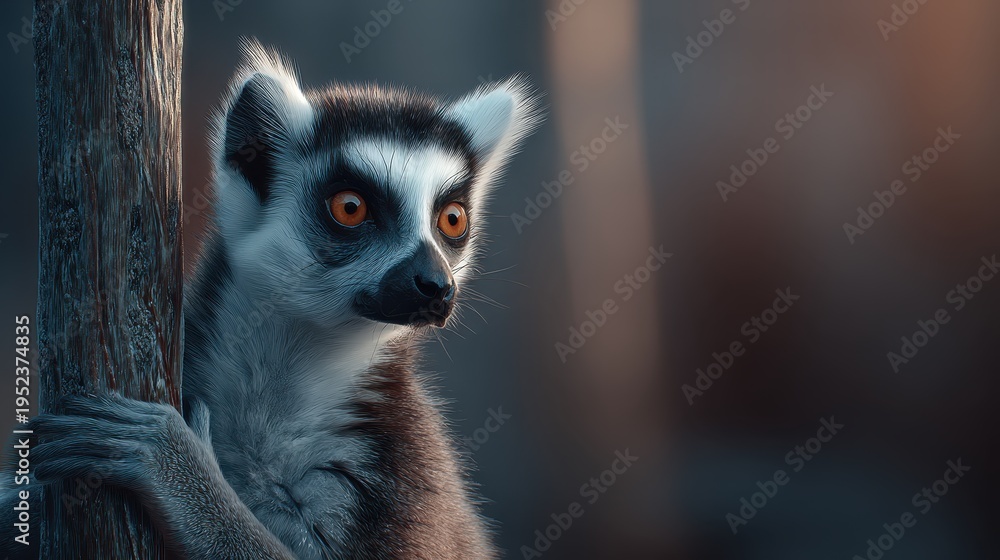 Fototapeta premium Ring-tailed lemur perched on tree branch, observing surroundings