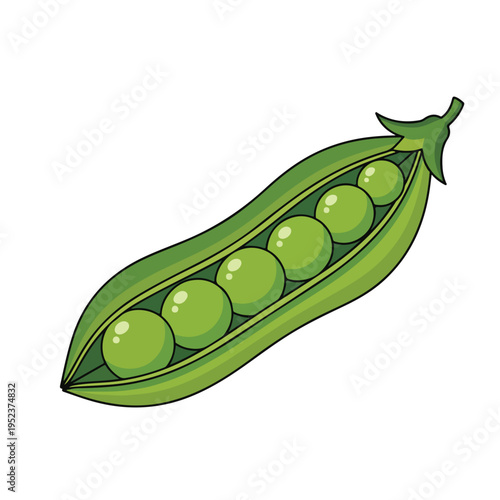 Green pea pod with peas inside.