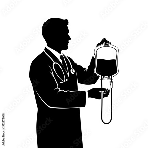 Doctor holding IV drip bag.