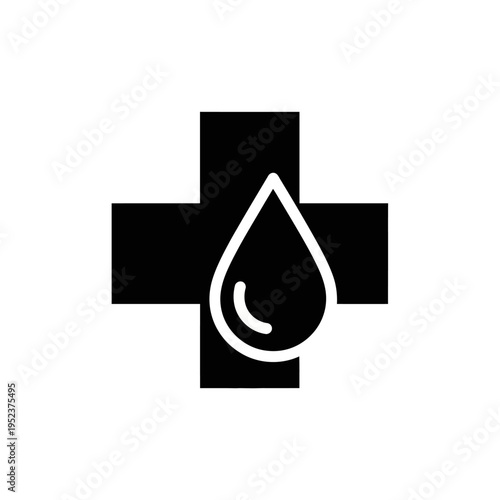 Medical Cross with Drop Symbol.