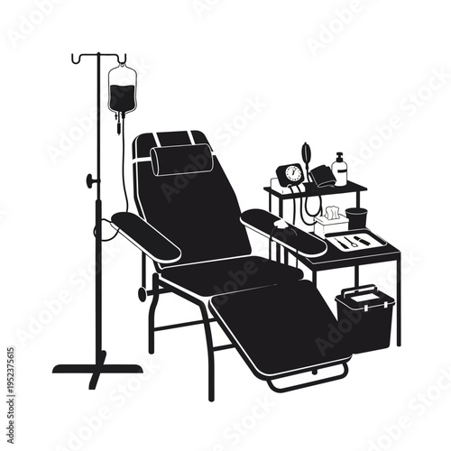 Medical recliner chair with IV pole.