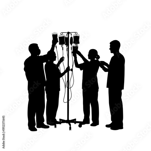 Medical staff adjusting IV drip stand.