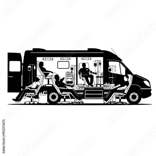Motorhome interior with people inside recreational vehicle.
