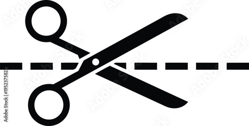 Scissors cutting through a dashed line in silhouette