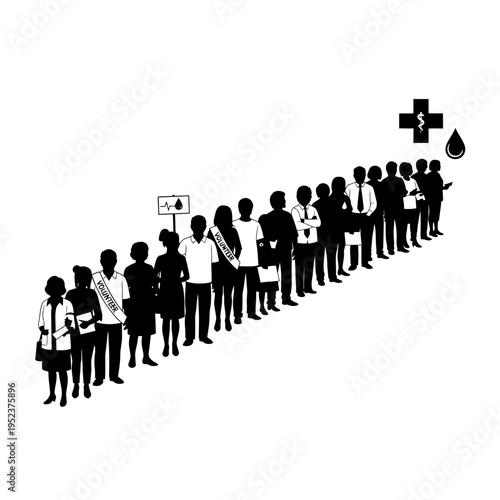 People waiting in line for medical.