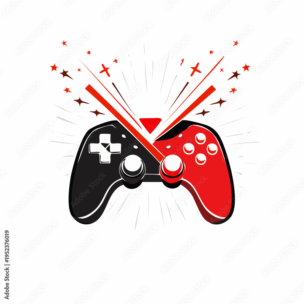 Obraz premium Dynamic Game Controller Illustration with Exploding Starburst Effect Representing Fun and Digital Entertainment