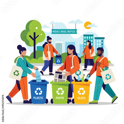 People recycling plastic paper glass 1.